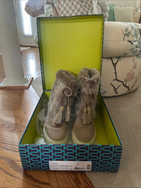 Tory Burch Shoes - Tory Burch Taupe Faux Fur Tassel Winter Boots